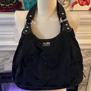 Coach Black Madison-Maggie Op Art signature Jacquard with Silver Hardware